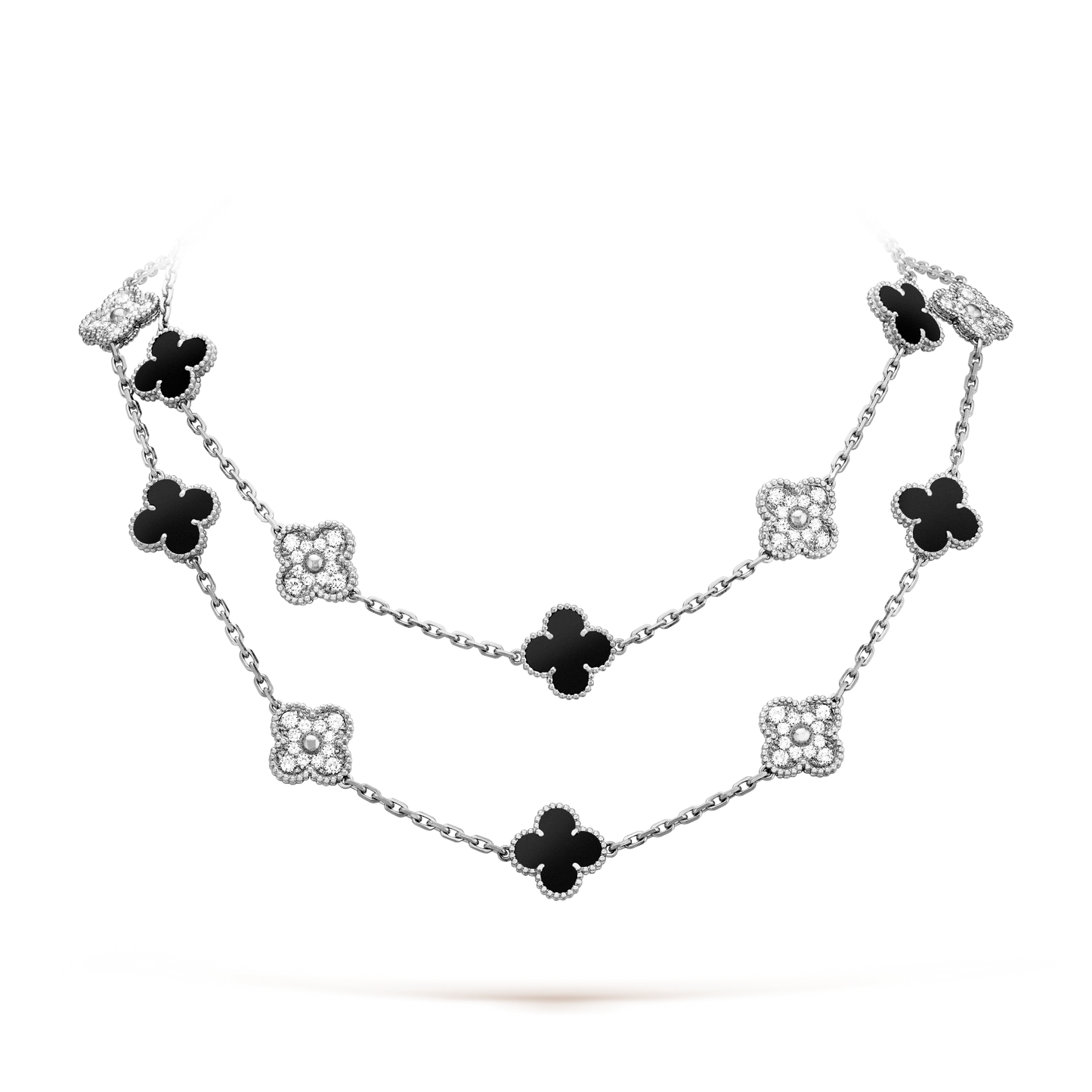 [baslovejewels]CLOVER 20 MOTIFS ONYX DIAMOND SILVER