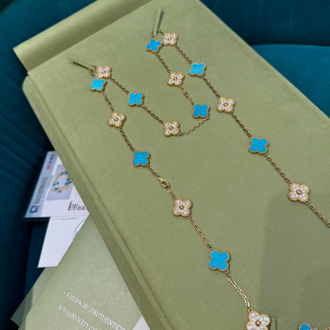 [baslovejewels]CLOVER 20 MOTIFS TURQUOISE DIAMOND NECKLACE