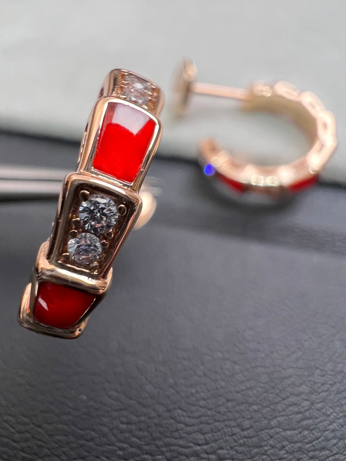 [baslovejewels]SERPENTI CARNELIAN PINK GOLD EARRINGS