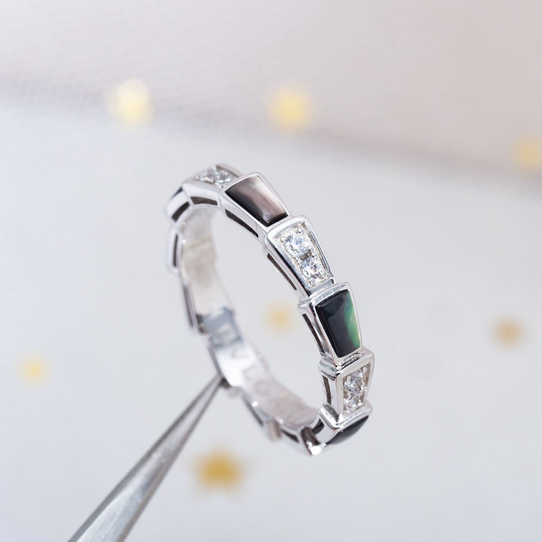 [baslovejewels]SERPENTI RING SILVER  DIAMOND BLACK MOP 3MM