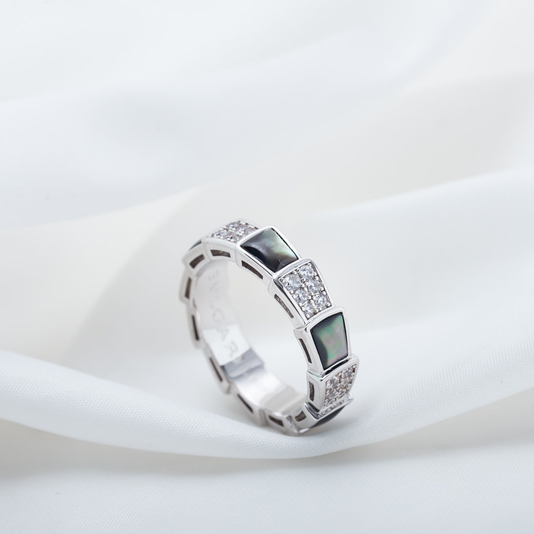 [baslovejewels]SERPENTI RING SILVER DIAMOND BLACK MOP 4MM