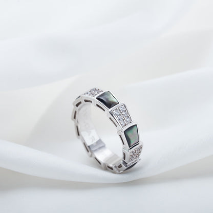 [baslovejewels]SERPENTI RING SILVER DIAMOND BLACK MOP 4MM