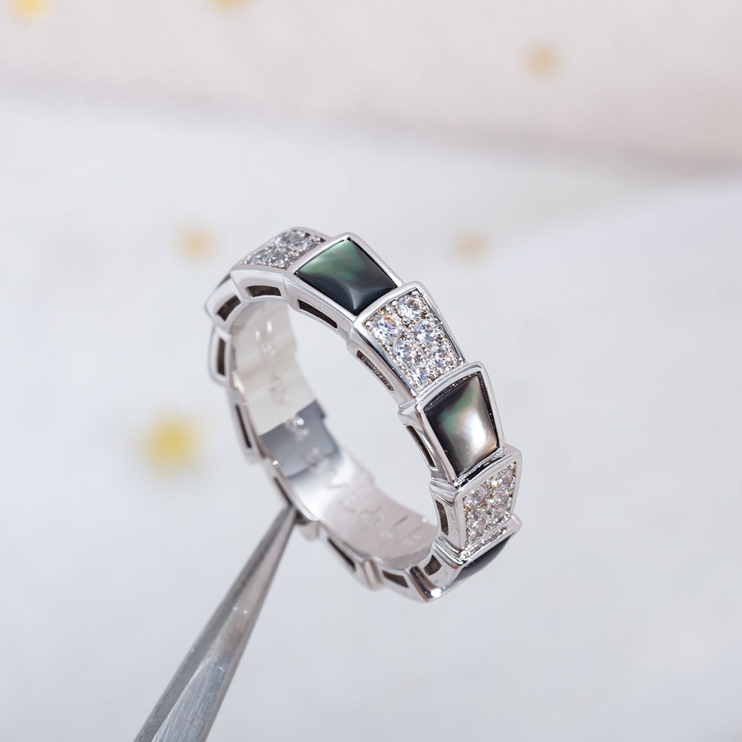 [baslovejewels]SERPENTI RING SILVER DIAMOND BLACK MOP 4MM