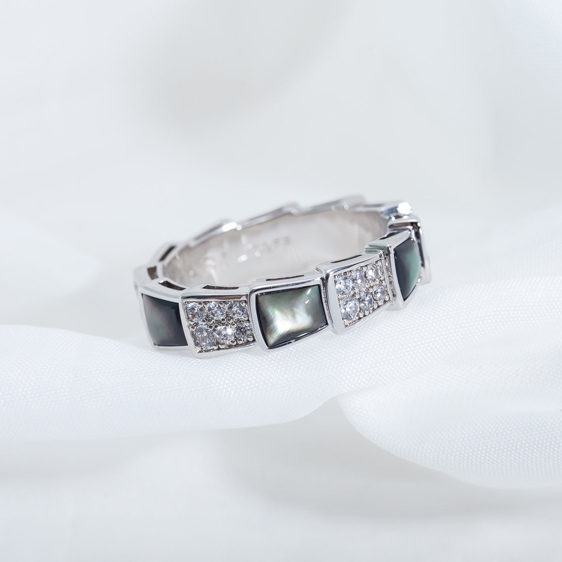 [baslovejewels]SERPENTI RING SILVER DIAMOND BLACK MOP 4MM