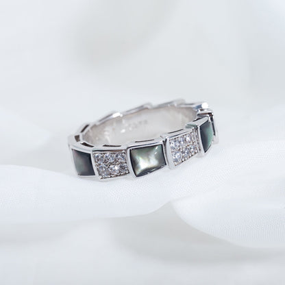 [baslovejewels]SERPENTI RING SILVER DIAMOND BLACK MOP 4MM