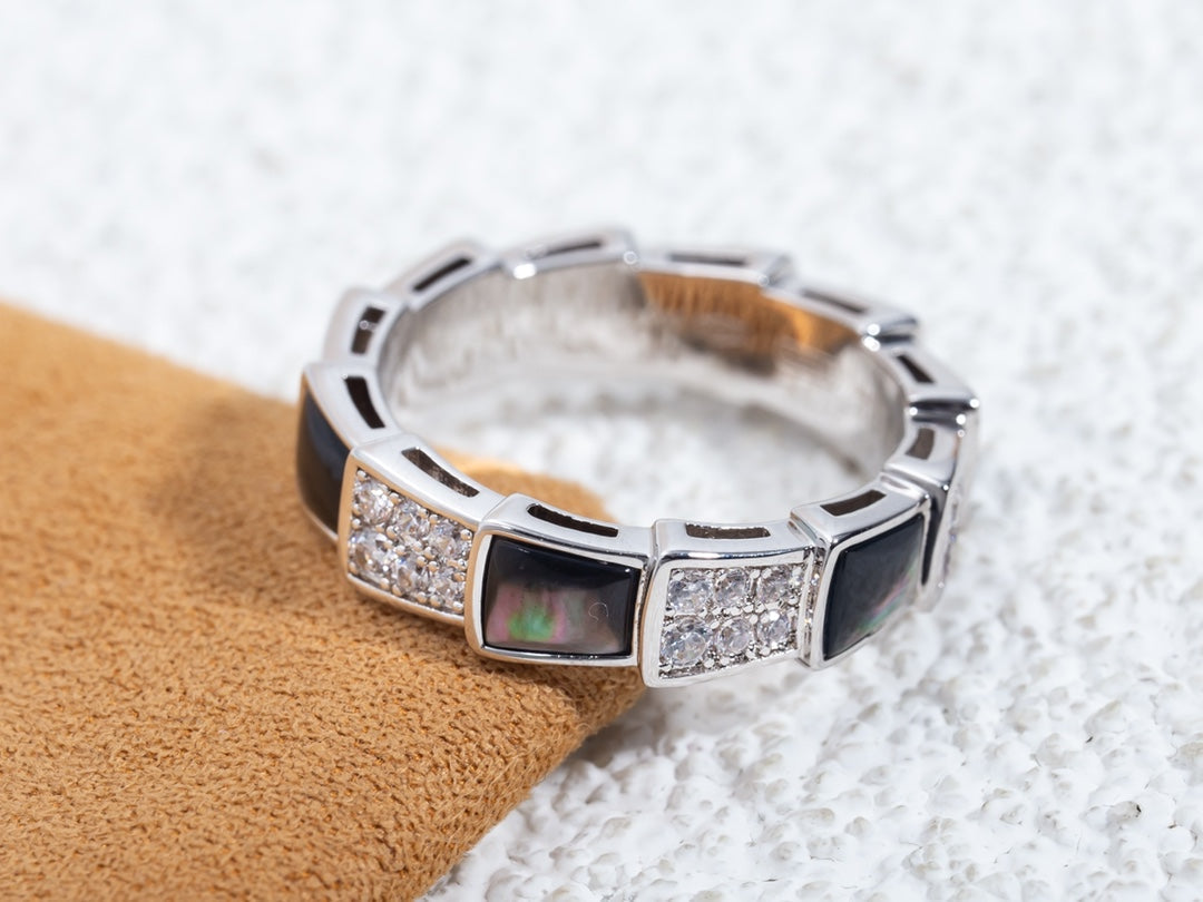 [baslovejewels]SERPENTI RING SILVER DIAMOND BLACK MOP 4MM