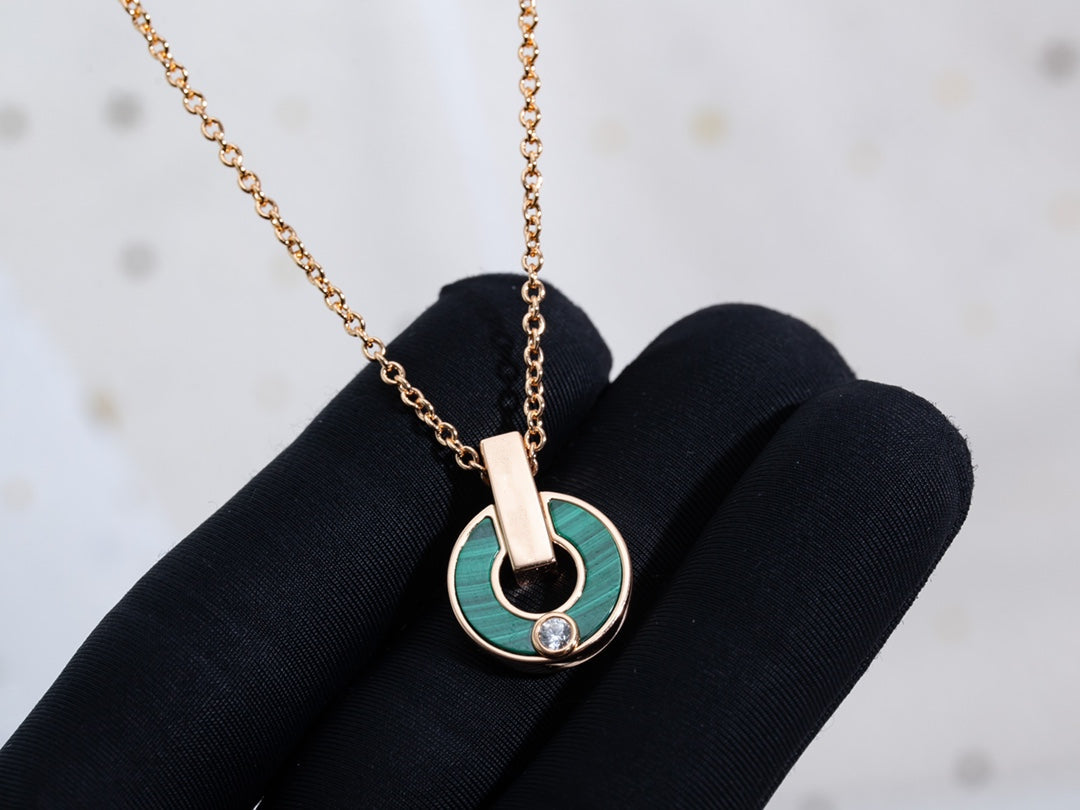 [baslovejewels]GARI NECKLACE PINK GOLD MALACHITE