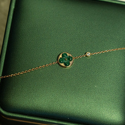[baslovejewels]SUN MALACHITE 1 DIAMOND PINK GOLD BRACELET