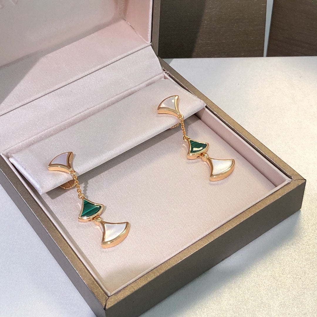 [baslovejewels]DREAM EARRINGS 3 MOTIFS MALACHITE MOP PINK GOLD
