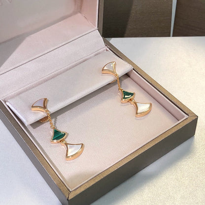 [baslovejewels]DREAM EARRINGS 3 MOTIFS MALACHITE MOP PINK GOLD