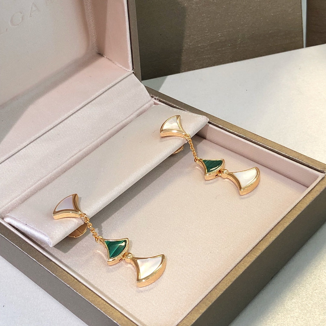 [baslovejewels]DREAM EARRINGS 3 MOTIFS MALACHITE MOP PINK GOLD