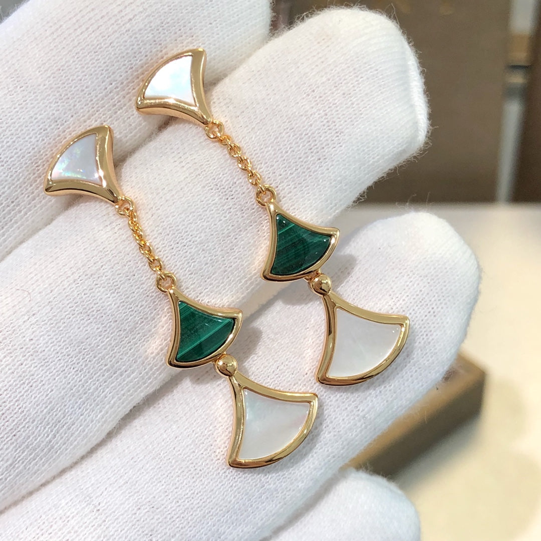 [baslovejewels]DREAM EARRINGS 3 MOTIFS MALACHITE MOP PINK GOLD