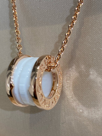 [baslovejewels]ZERO 1 WHITE CERAMIC PINK GOLD NECKLACE