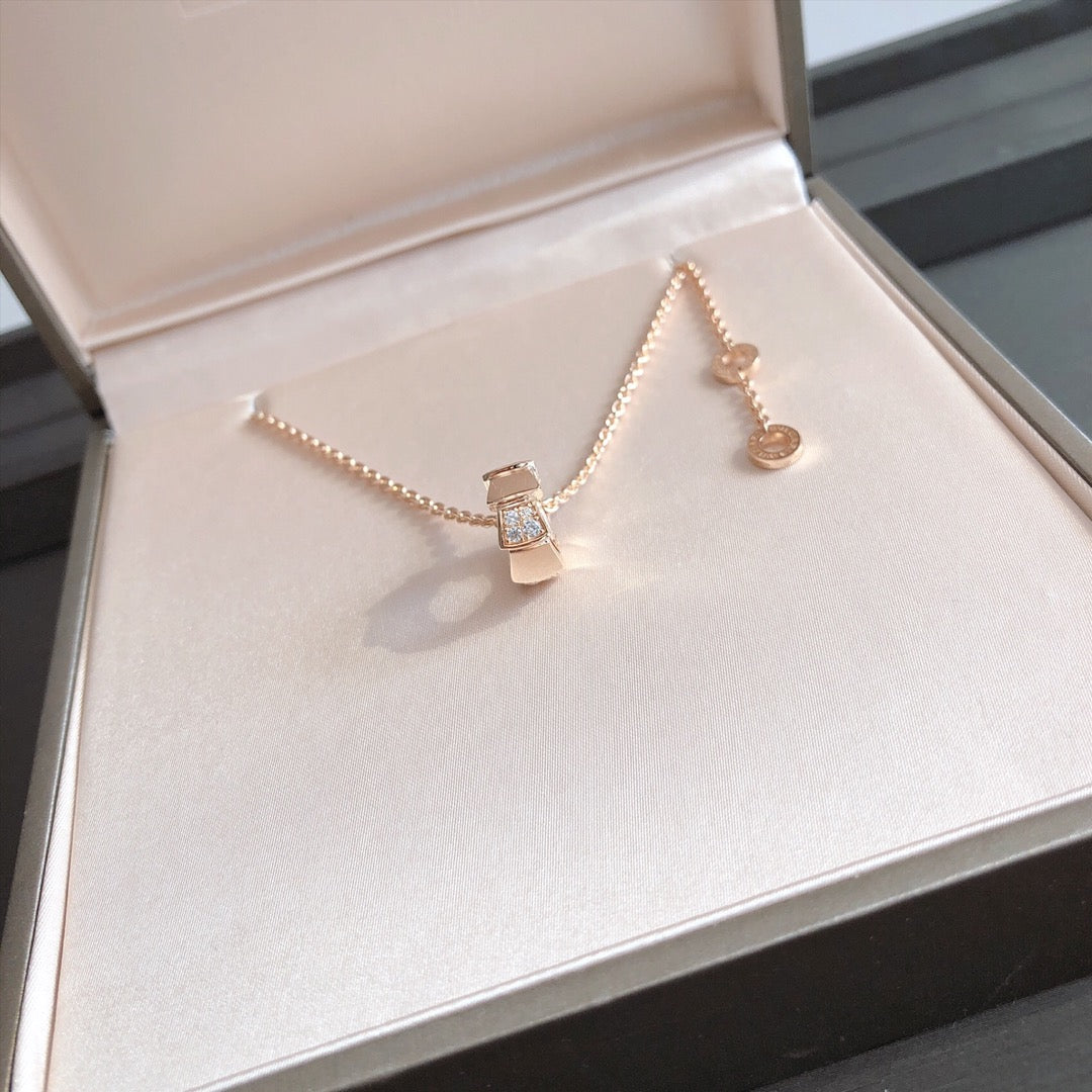 [baslovejewels]SERPENTI PEDANT DIAMOND PINK GOLD NECKLACE