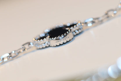 [baslovejewels]CLOVER 20 MOTIFS ONYX DIAMOND SILVER