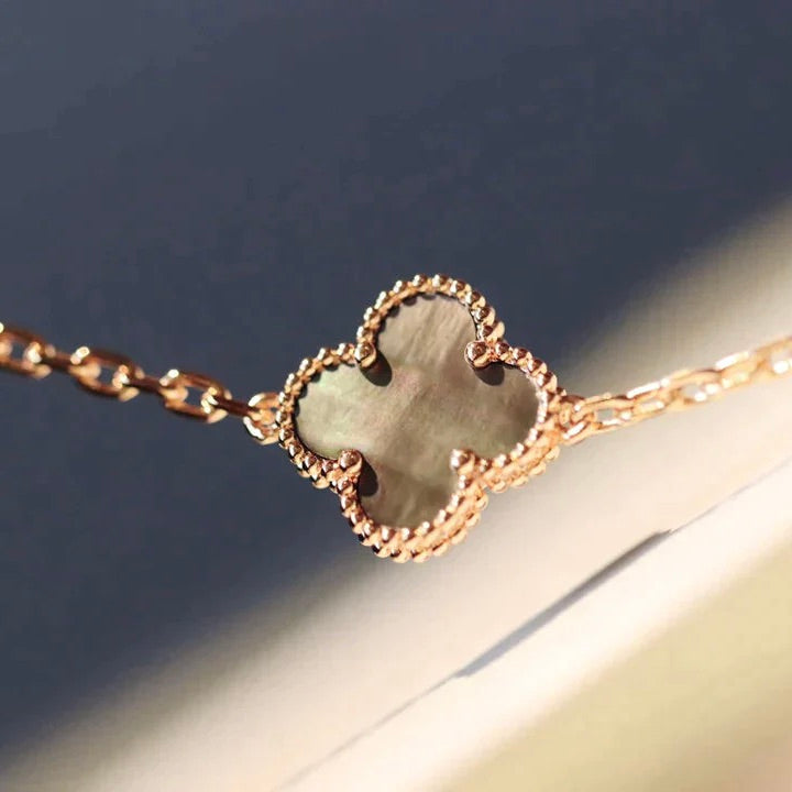 [baslovejewels]CLOVER 20 MOTIFS DARK MOP DIAMOND  NECKLACE