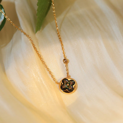 [baslovejewels]SUN PEDANT PINK GOLD 1 DIAMOND NECKLACE