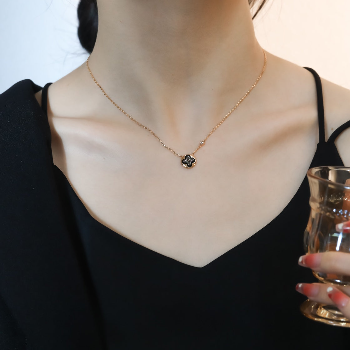 [baslovejewels]SUN PEDANT PINK GOLD 1 DIAMOND NECKLACE