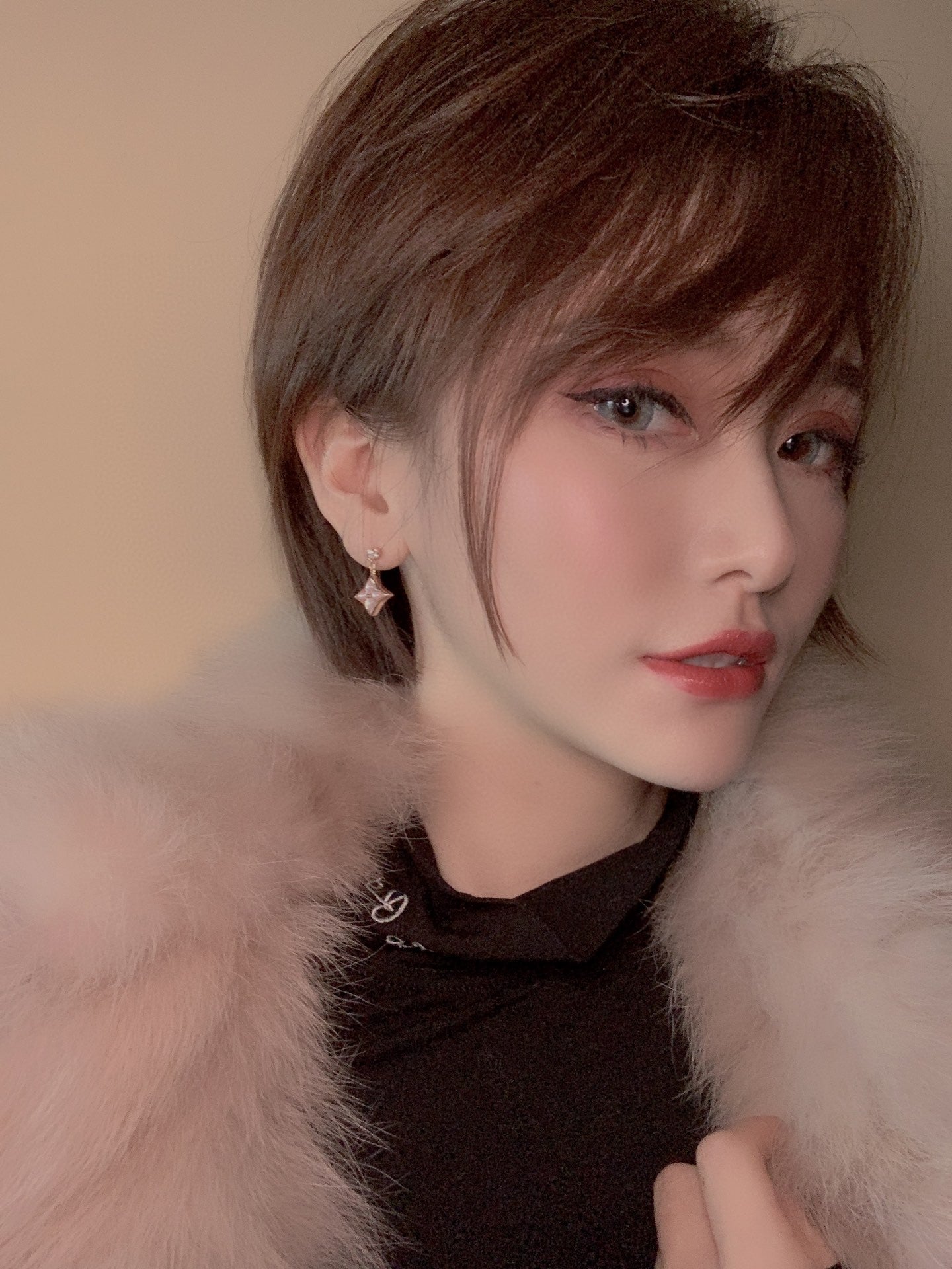 [baslovejewels]DOUBLE STAR PINK GOLD MOP DROP EARRINGS