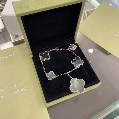 [basloveJW]CLOVER 5 MOTIFS SIVLER DARK MOP BRACELET