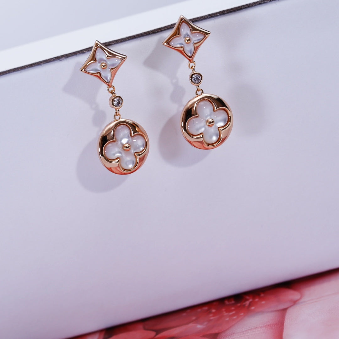 [baslovejewels]STAR AND SUN PINK GOLD MOP DROP EARRINGS