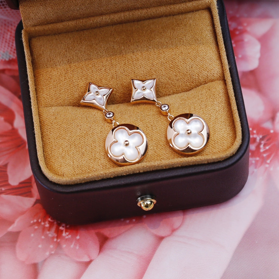 [baslovejewels]STAR AND SUN PINK GOLD MOP DROP EARRINGS