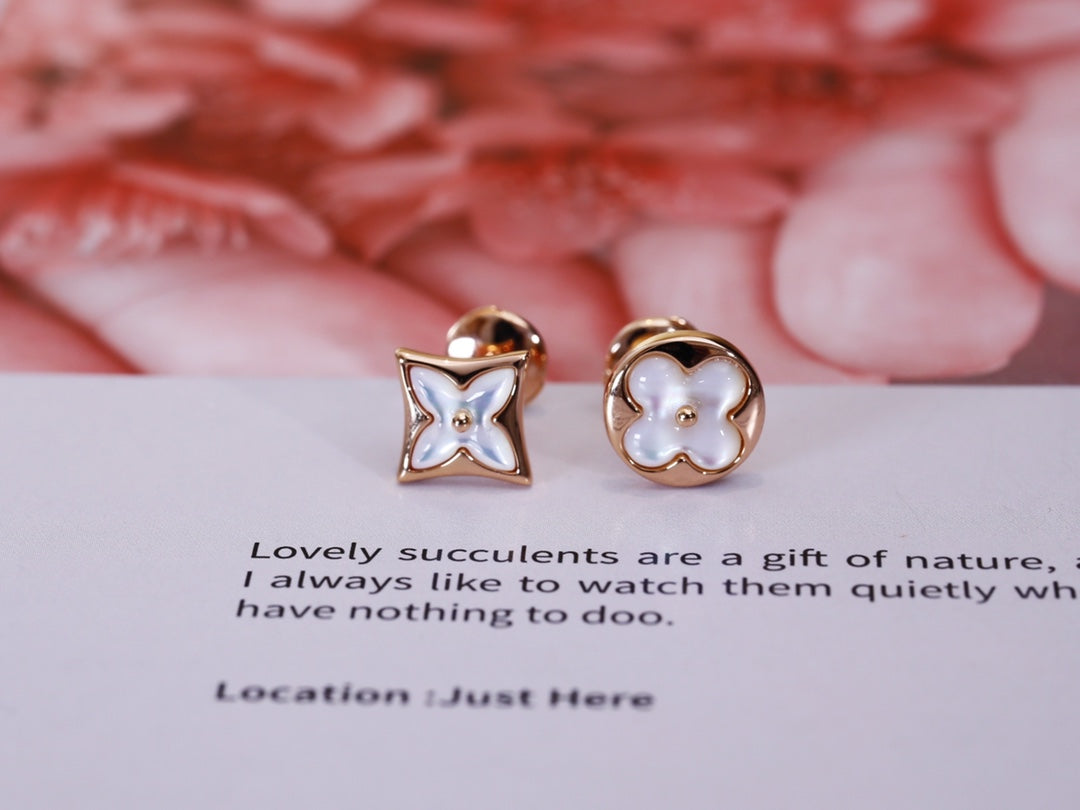 [baslovejewels]STAR AND SUN PINK GOLD MOP STUD EARRINGS