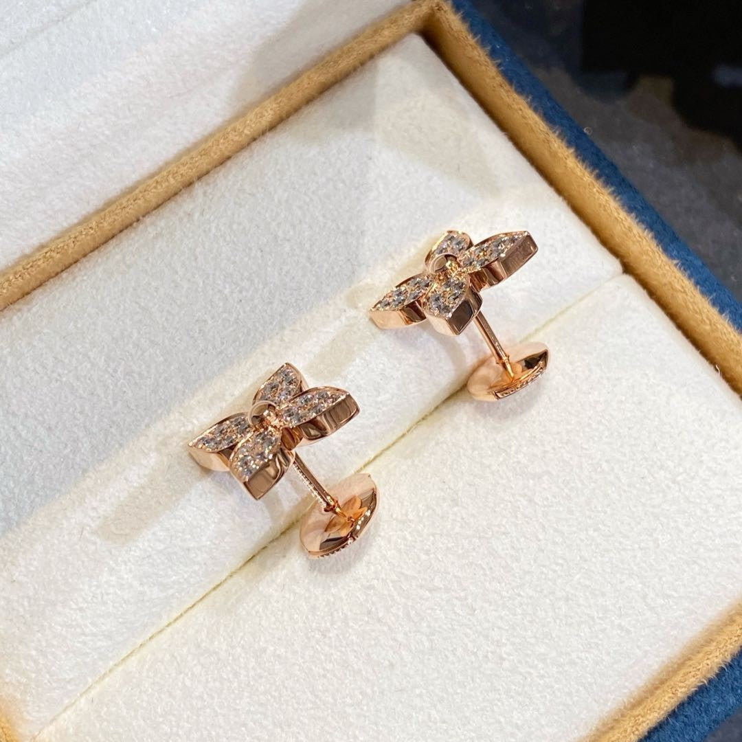 [baslovejewels]STAR BLOSSOM STUD EARRINGS PINK GOLD DIAMONDS