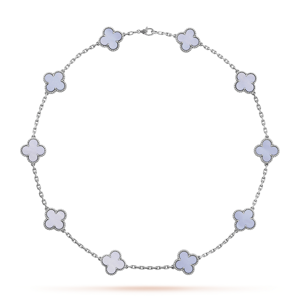 [baslovejewels]CLOVER 10 MOTIFS BLUE CHALCEDONY NECKLACE