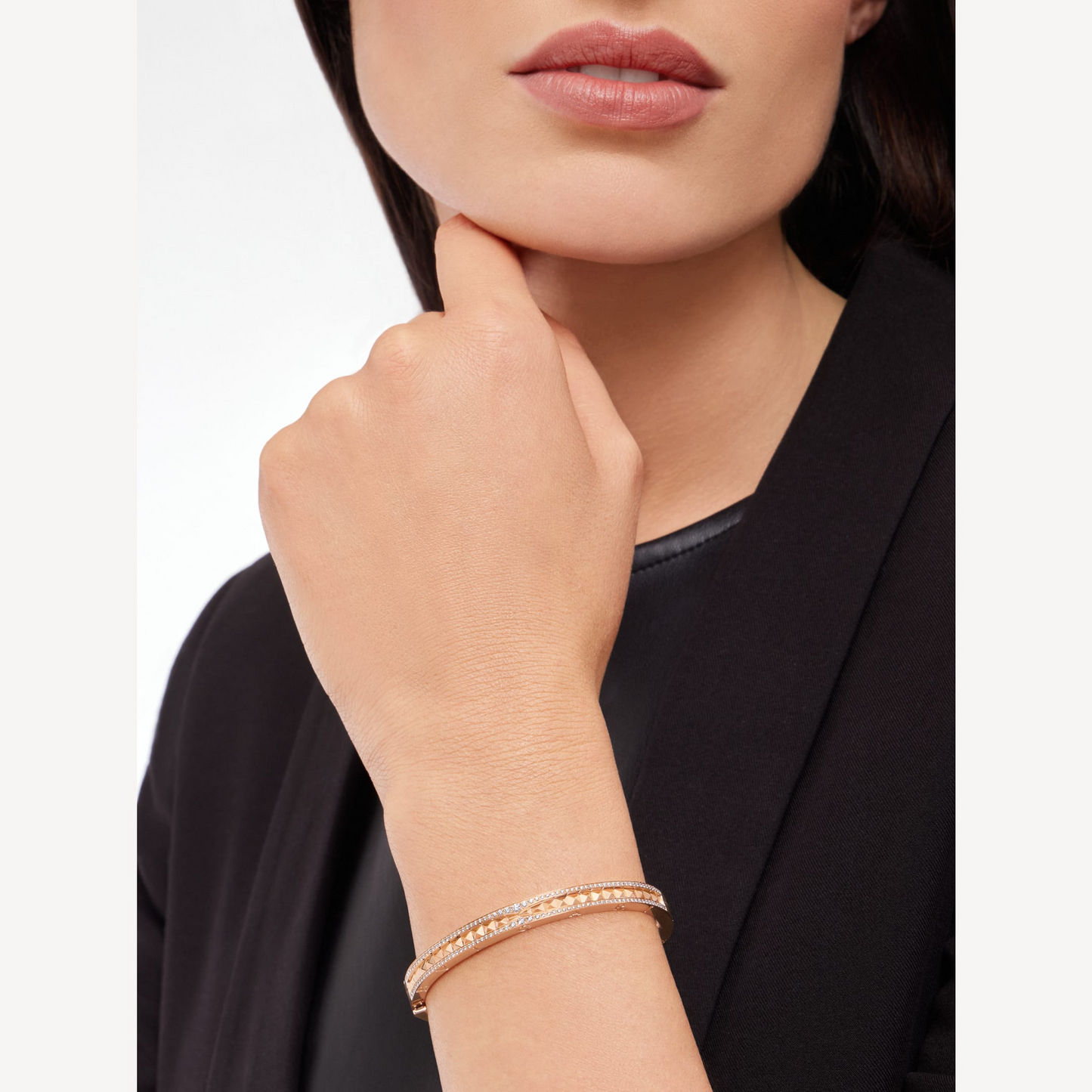 [baslovejewels]ZERO 1 SPIRAL AND PAVED DIAMOND PINK GOLD BRACELET