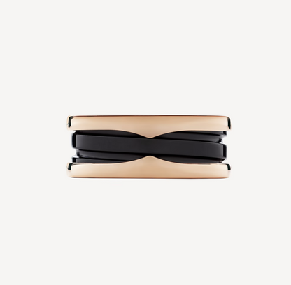 [baslovejewels]ZERO 1 TWO-BAND LOOPS AND BLACK CERAMIC PINK GOLD RING