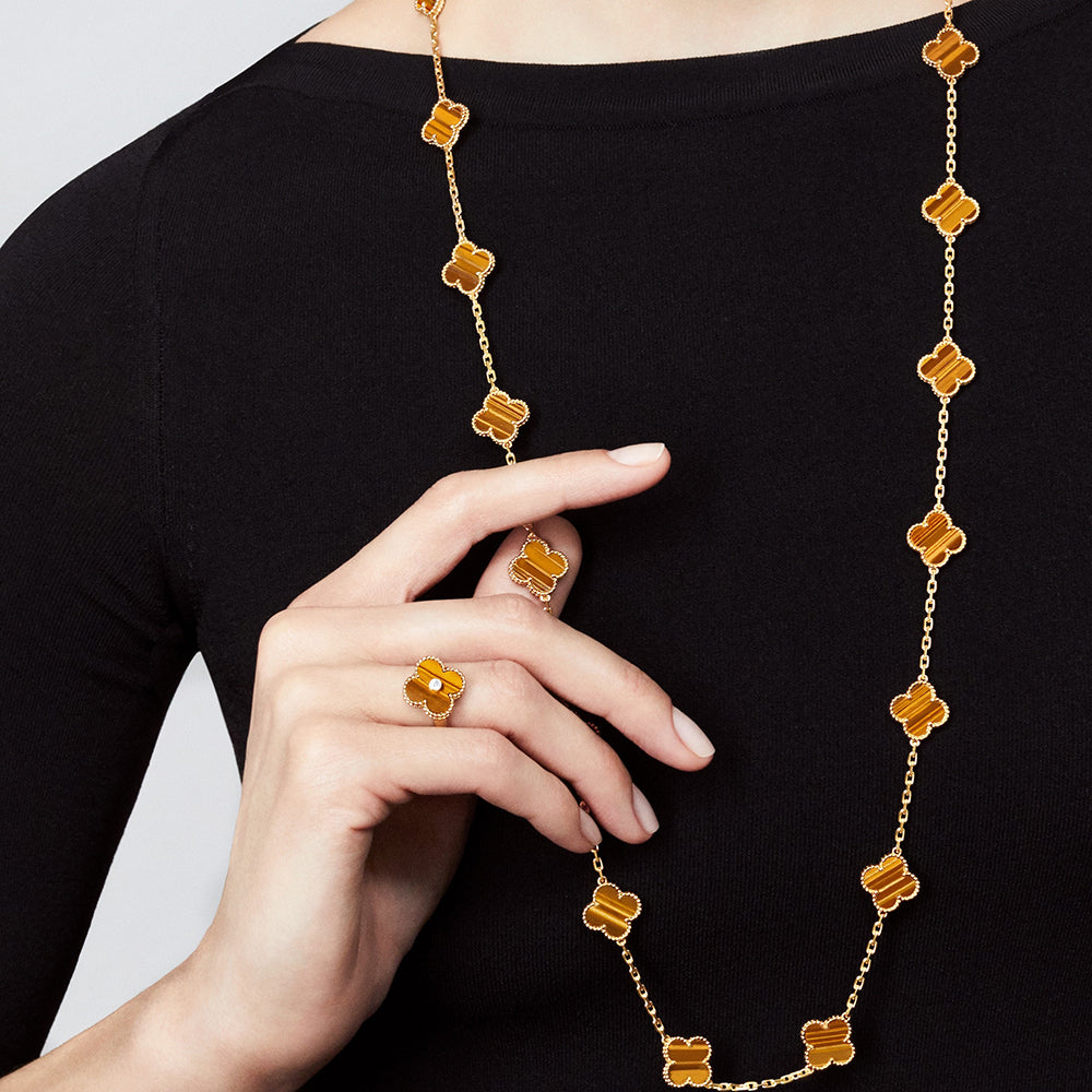 [baslovejewels]CLOVER 20 MOTIFS TIGER EYE ROSE GOLD