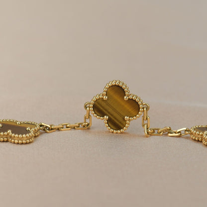 [baslovejewels]CLOVER  5 MOTIFS TIGER EYE BRACELET