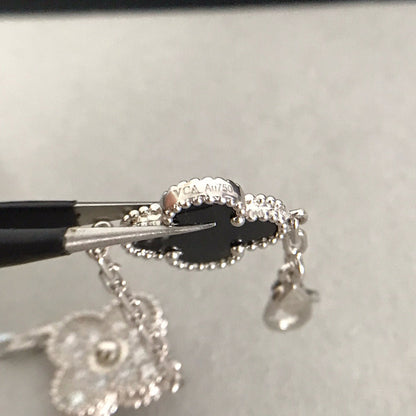 [baslovejewels]CLOVER 5 MOTIF ONYXS DIAMOND BRACELET SILVER