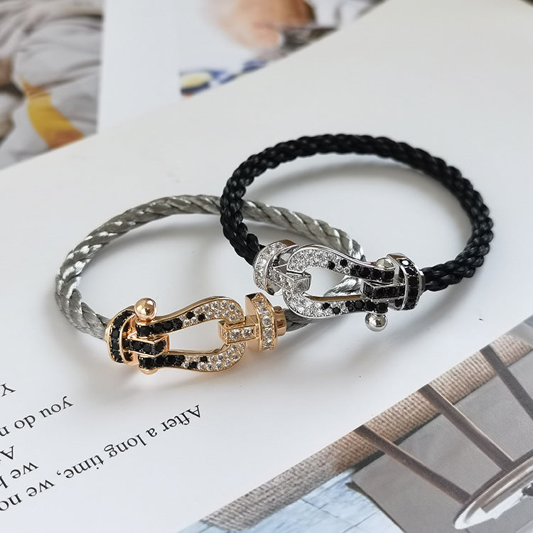 [baslovejewels]FORCE LARGE HORSESHOE BLACK WHITE DIAMOND BRACELET SILVER