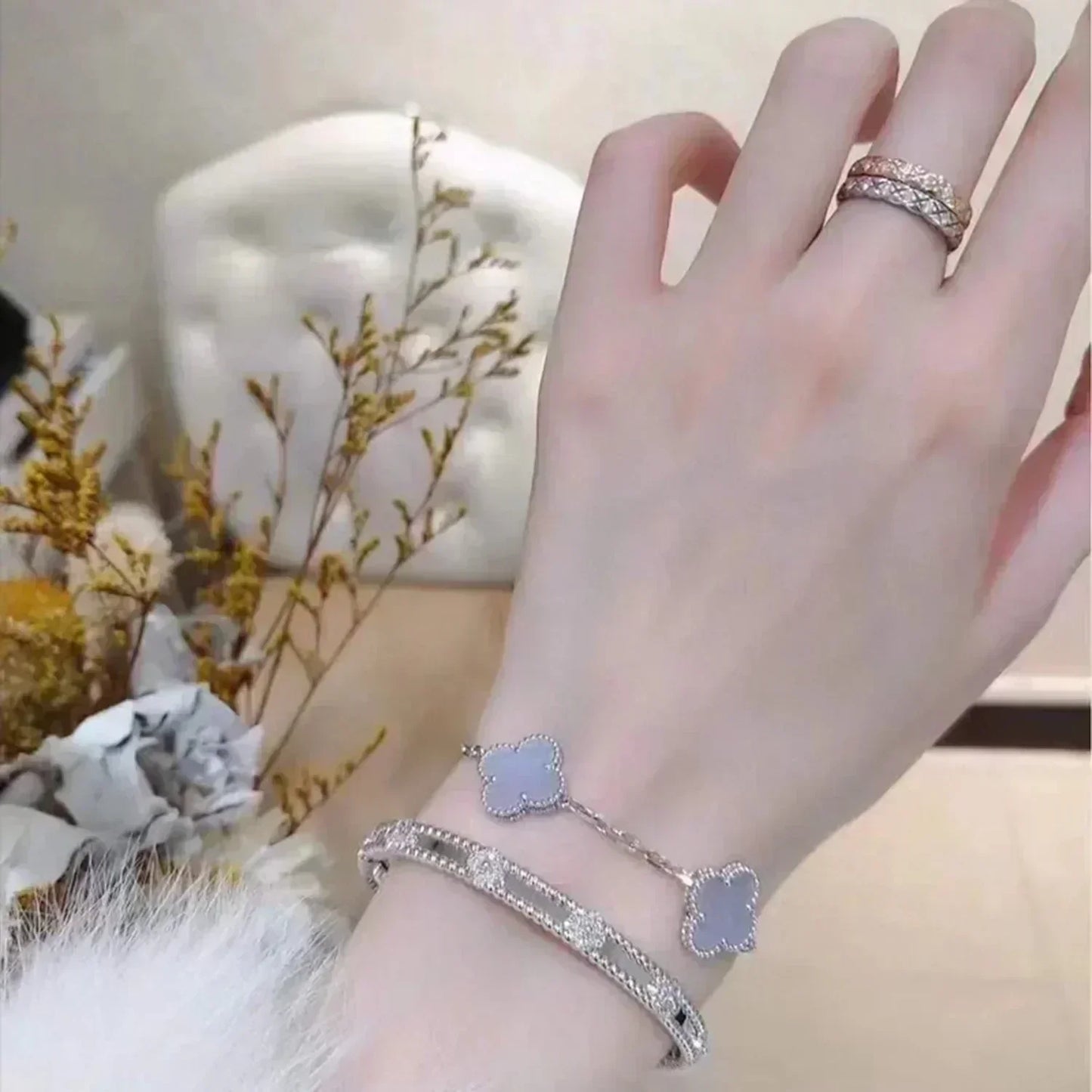 [baslovejewels]CLOVER  5 MOTIF PURPLE CHALCEDONY BRACELET SILVER