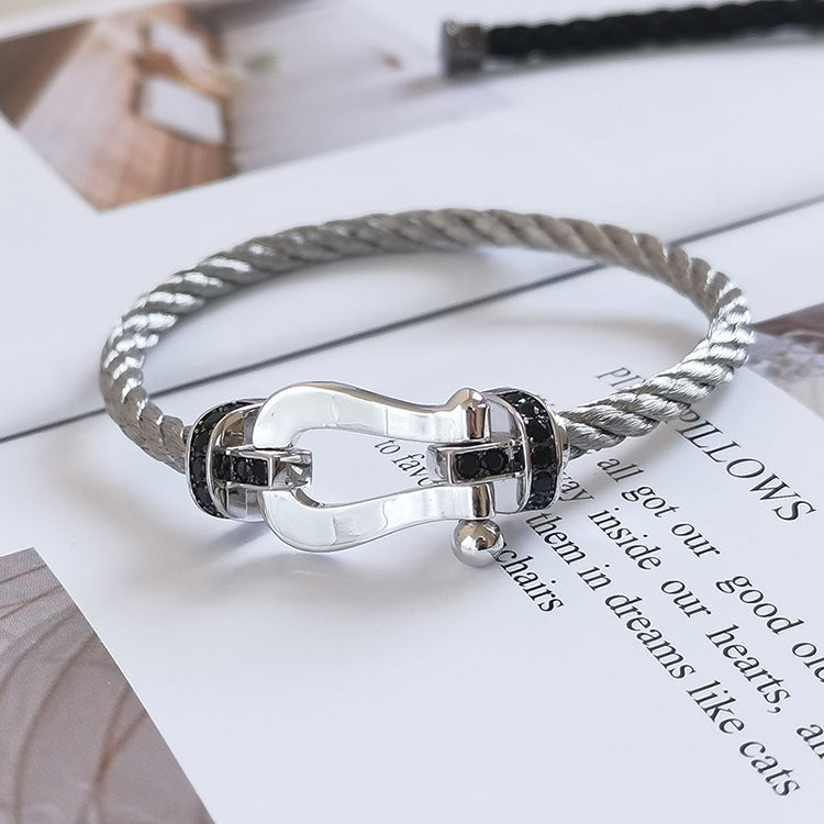 [baslovejewels]FORCE LARGE HORSESHOE BLACK DIAMOND BRACELET SILVER