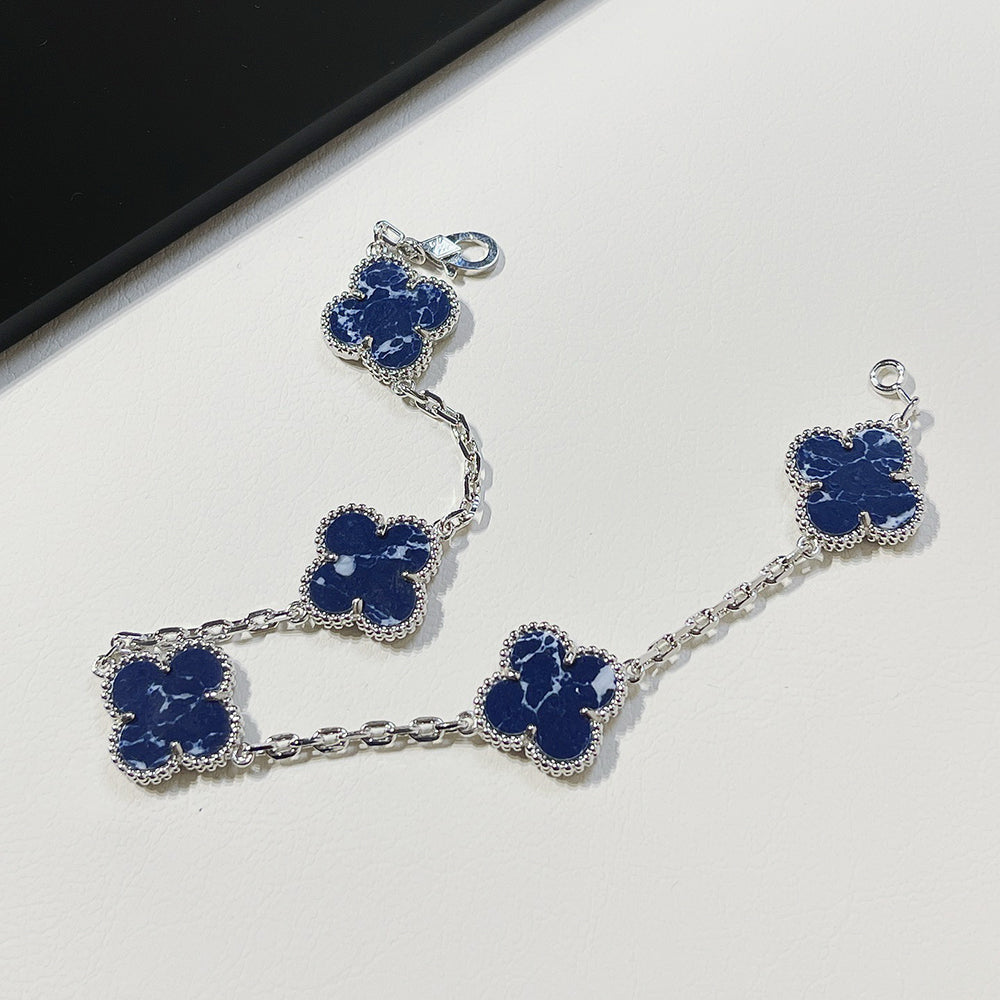 [baslovejewels]CLOVER 5 MOTIF PIETERSITE SILVER BRACELET