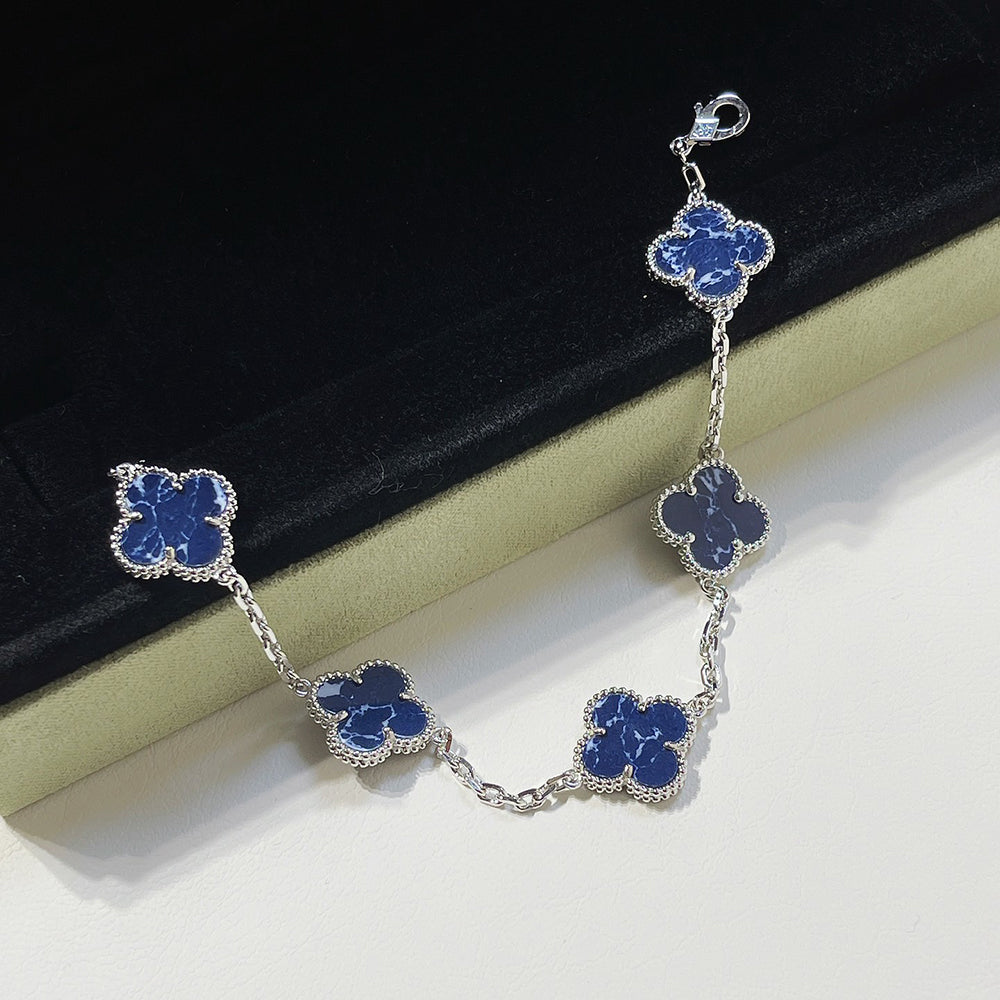 [baslovejewels]CLOVER 5 MOTIF PIETERSITE SILVER BRACELET