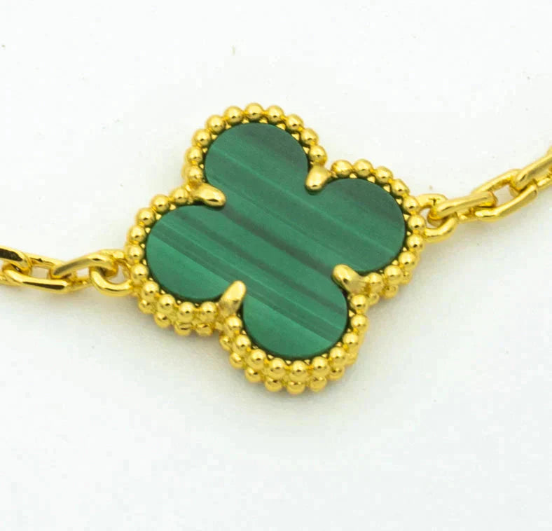[baslovejewels]CLOVER  5 MOTIF MALACHITE DIAMOND BRACELET