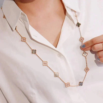 [baslovejewels]CLOVER 20 MOTIFS DARK MOP DIAMOND  NECKLACE