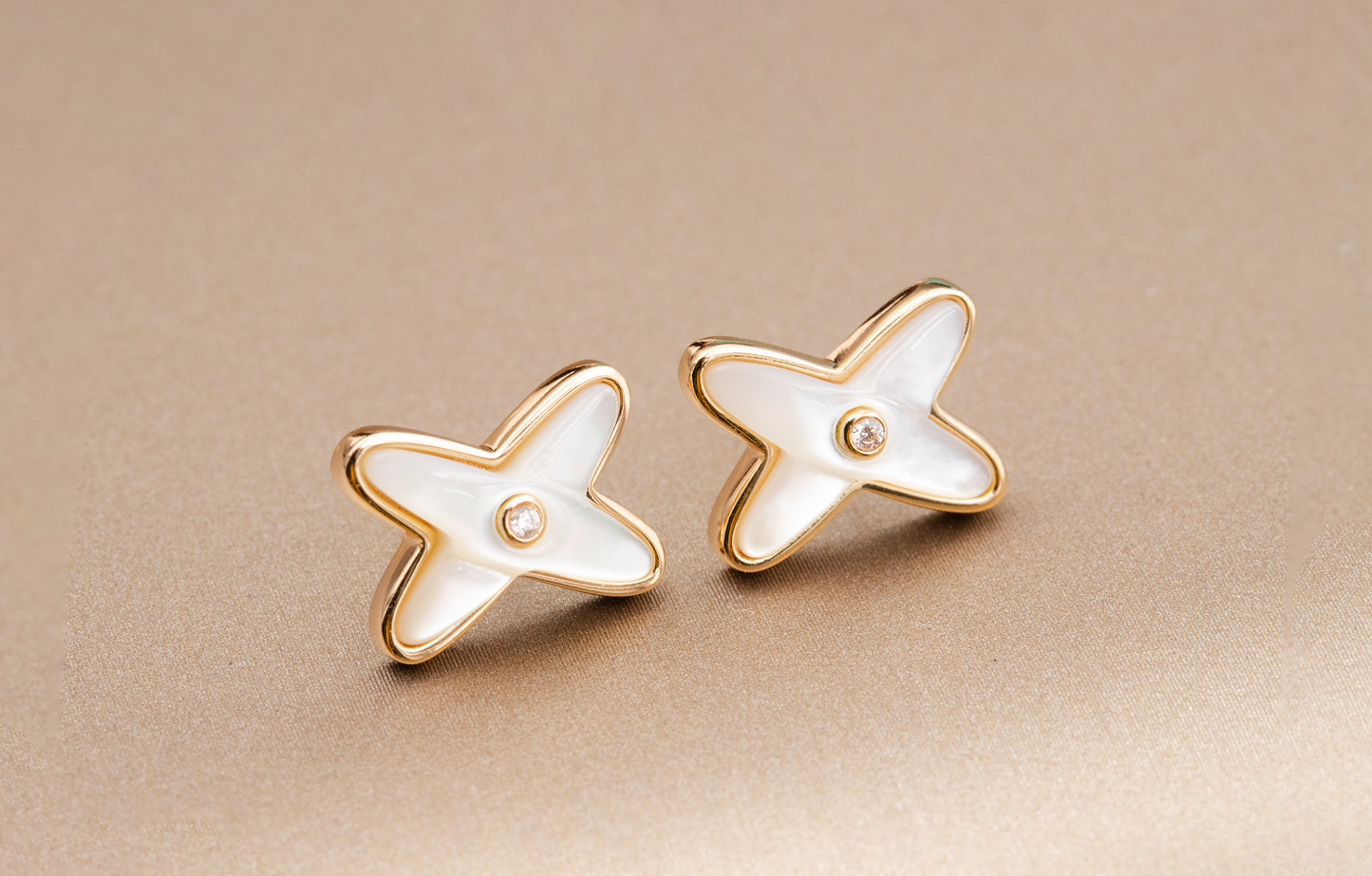 [baslovejewels]JEUX DE WHITE MOP ROSE GOLD DIAMOND EARRINGS