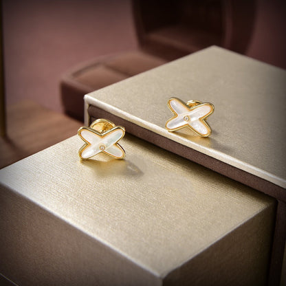 [baslovejewels]JEUX DE WHITE MOP GOLD DIAMOND EARRINGS