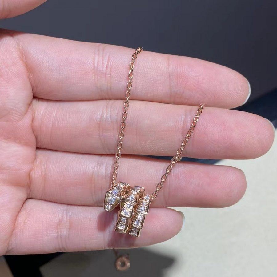 [baslovejewels]SERPENTI PINK GOLD NECKLACE DOUBLE RING DIAMOND