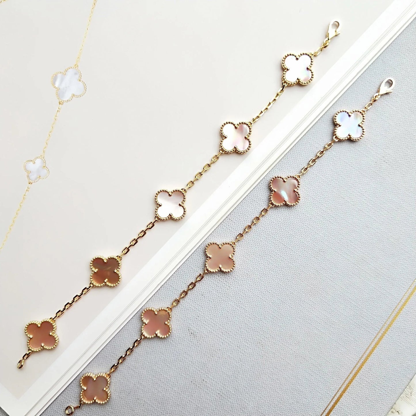 [baslovejewels]CLOVER 5 PINK MOP BRACELET