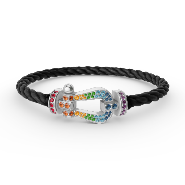 [baslovejewels]FORC LARGE HORSESHOE  COLORED DIAMOND BRACELET SILVER