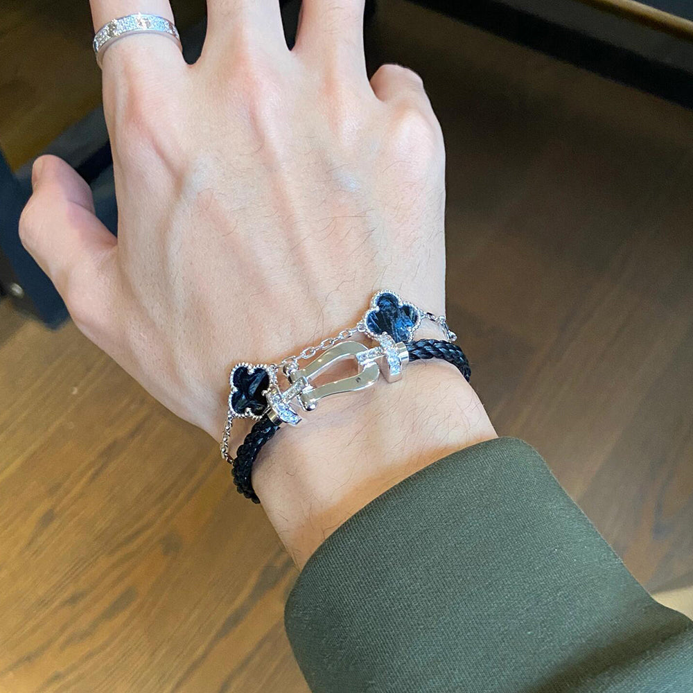 [baslovejewels]CLOVER 5 MOTIF PIETERSITE SILVER BRACELET