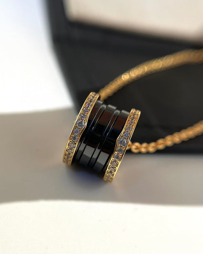 [baslovejewels]ZERO 1 BLACK CERAMIC DIAMOND PINK GOLD NECKLACE