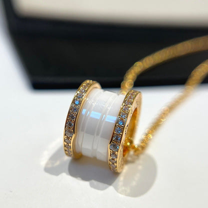 [baslovejewels]ZERO 1 WHITE CERAMIC DIAMOND PINK GOLD NECKLACE